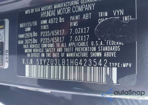 2017 Hyundai Santa Fe Sport 2.4L из США, поврежденный, VIN 5XYZU3LB1HG423542